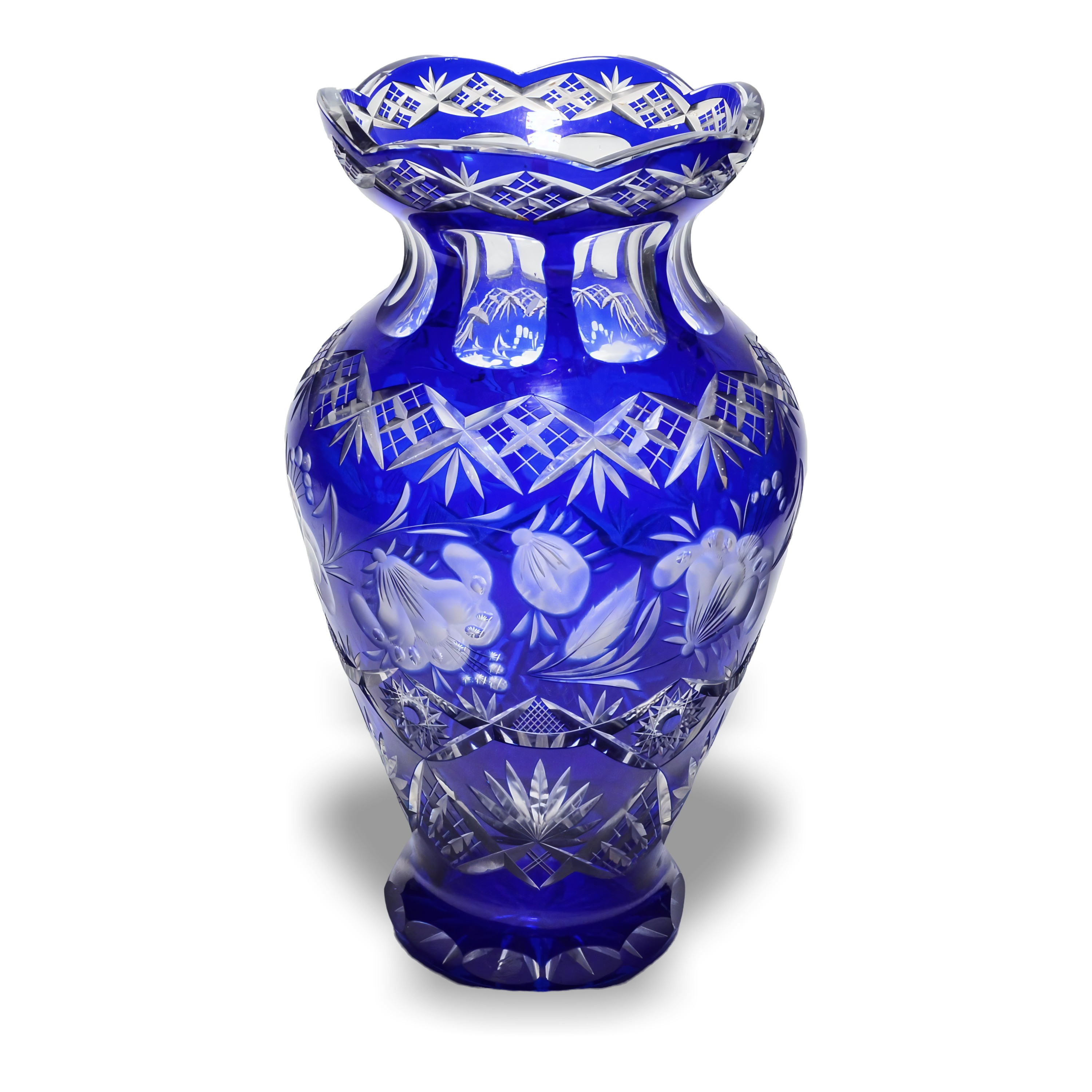 Böhmisches Geschliffenes Glas Kristallvase, Blaues Bleikristall